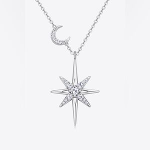 BOUTIQUE: Star & Moon Sterling Silver Pendant Necklace, Platinum-Plated